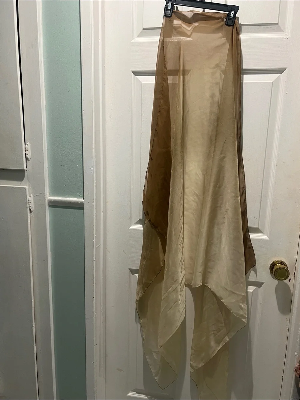 Ralph Lauren Two-Tone Sheer Silk Wrap Scarf in Cream and Brown - Picture 1 of 6